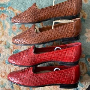 Two pairs woven leather flats in good used condition.